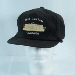 Vintage 1988 Presidential Campaign Political Trucker Strapback Cap Hat Black
